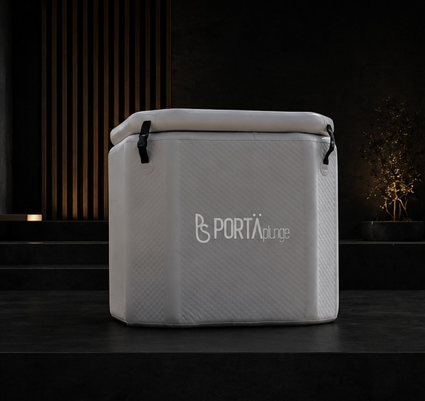 Portal Plunge Cube — single-person cold water plunge with a quilted insulated shell.